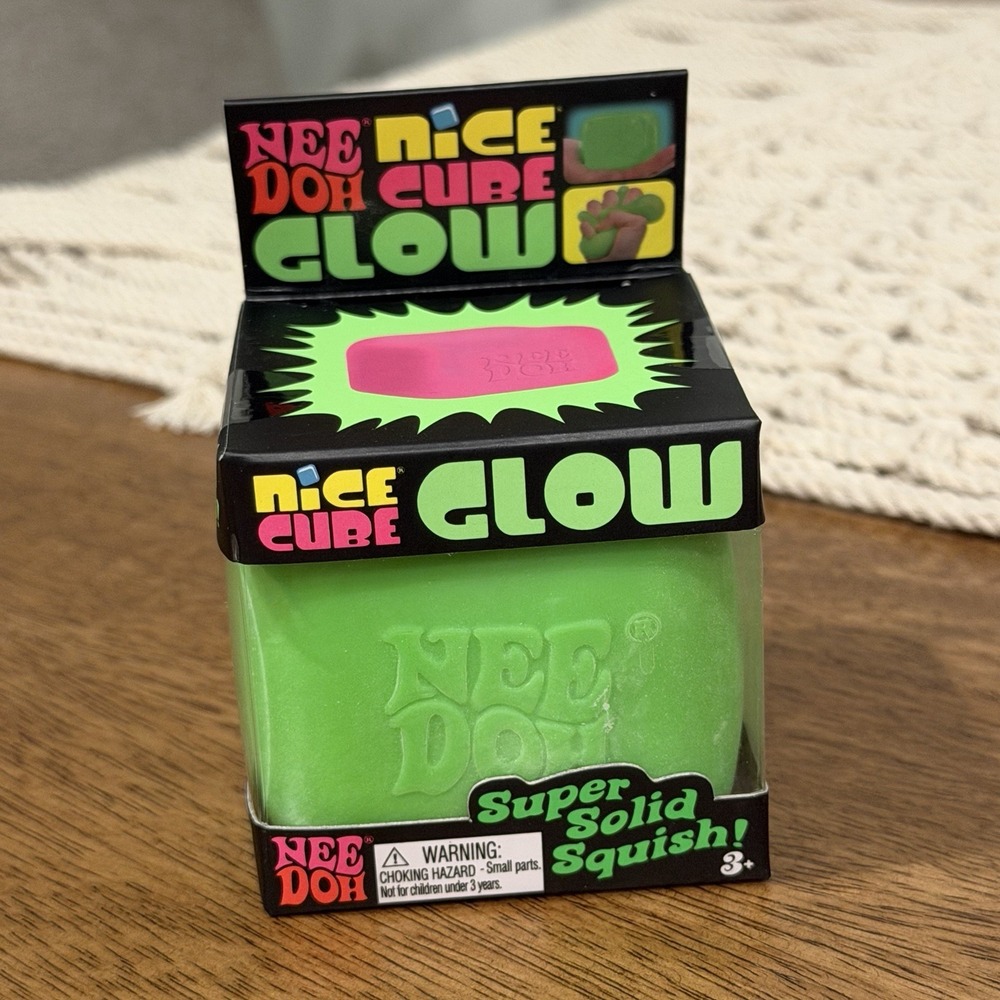 NeeDoh Nice Cube Green Glow In The Dark Super Squish Fidget NEW